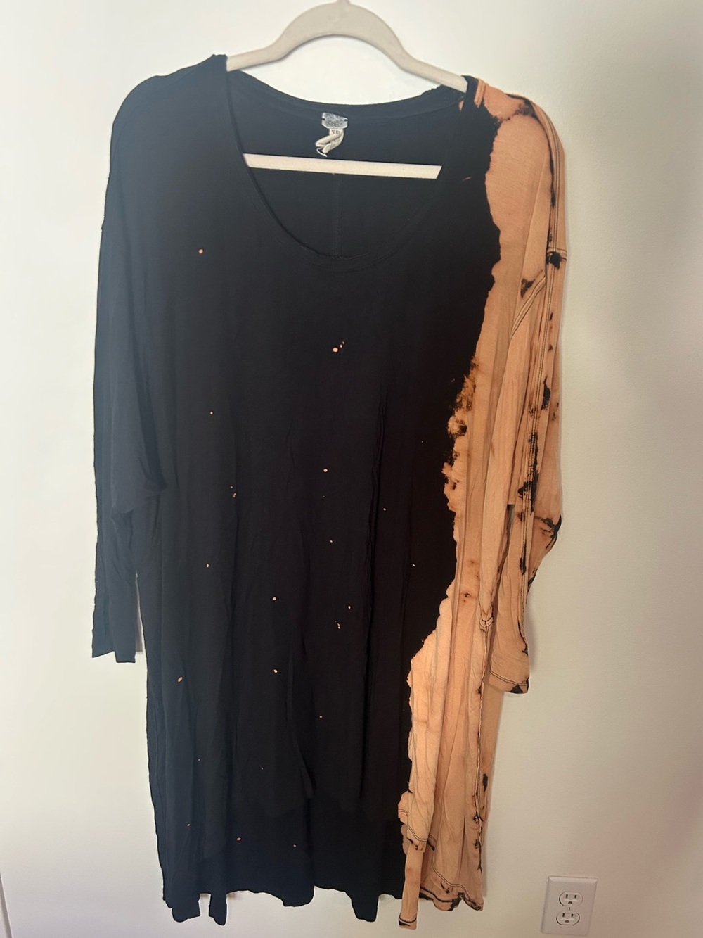 We The Free Bleached Tie Dye Oversized Asymmetrical Tunic Dress XS Black